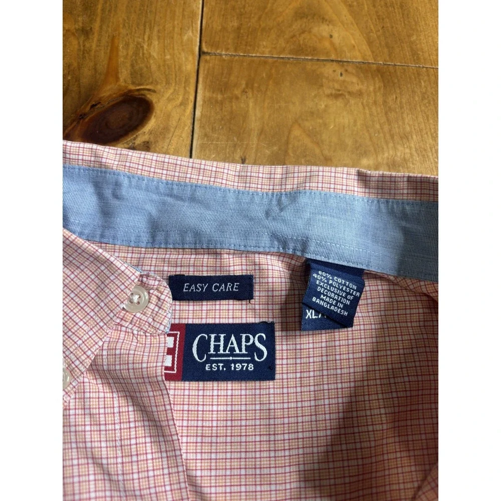 Chaps Men's XL Short Sleeve Casual Button-Down Shirt Pink White Check Easy Care